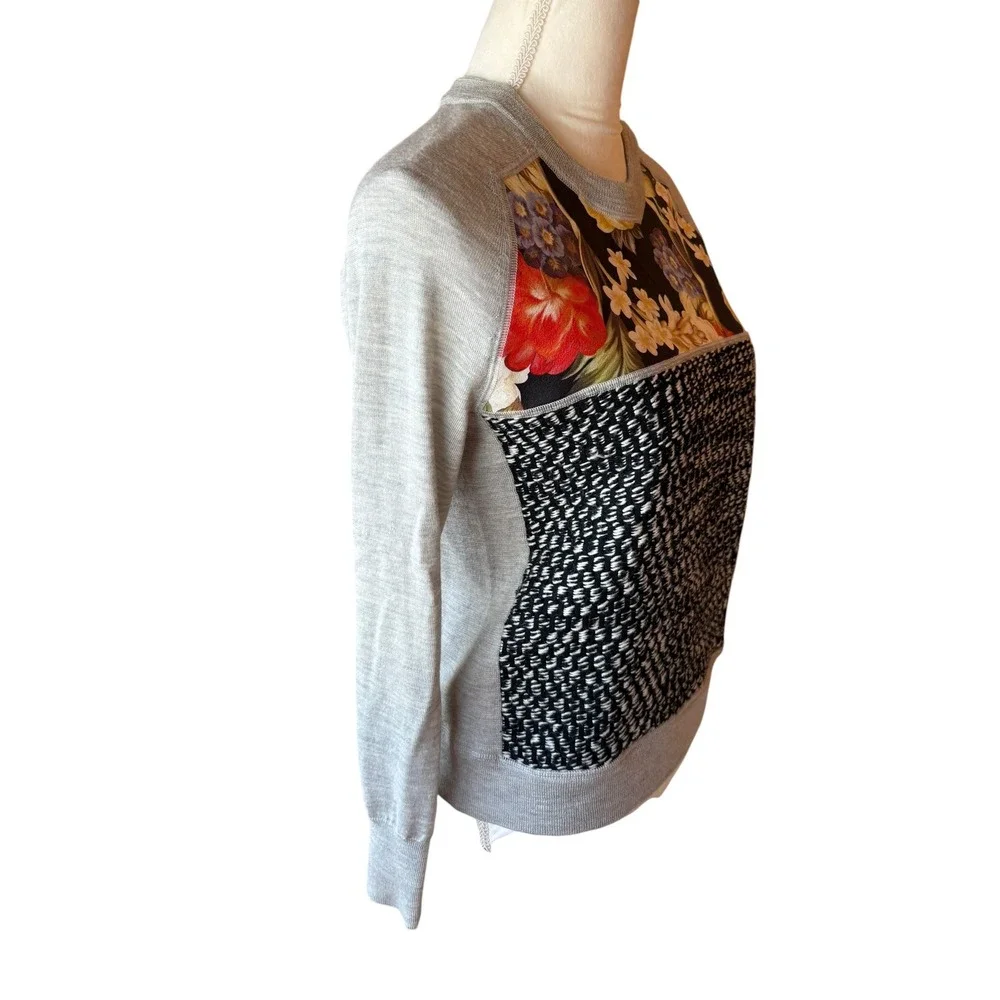 J. Crew Merino Wool Mixed Media Sweater Knit Silk Floral Panel B2265 -XS